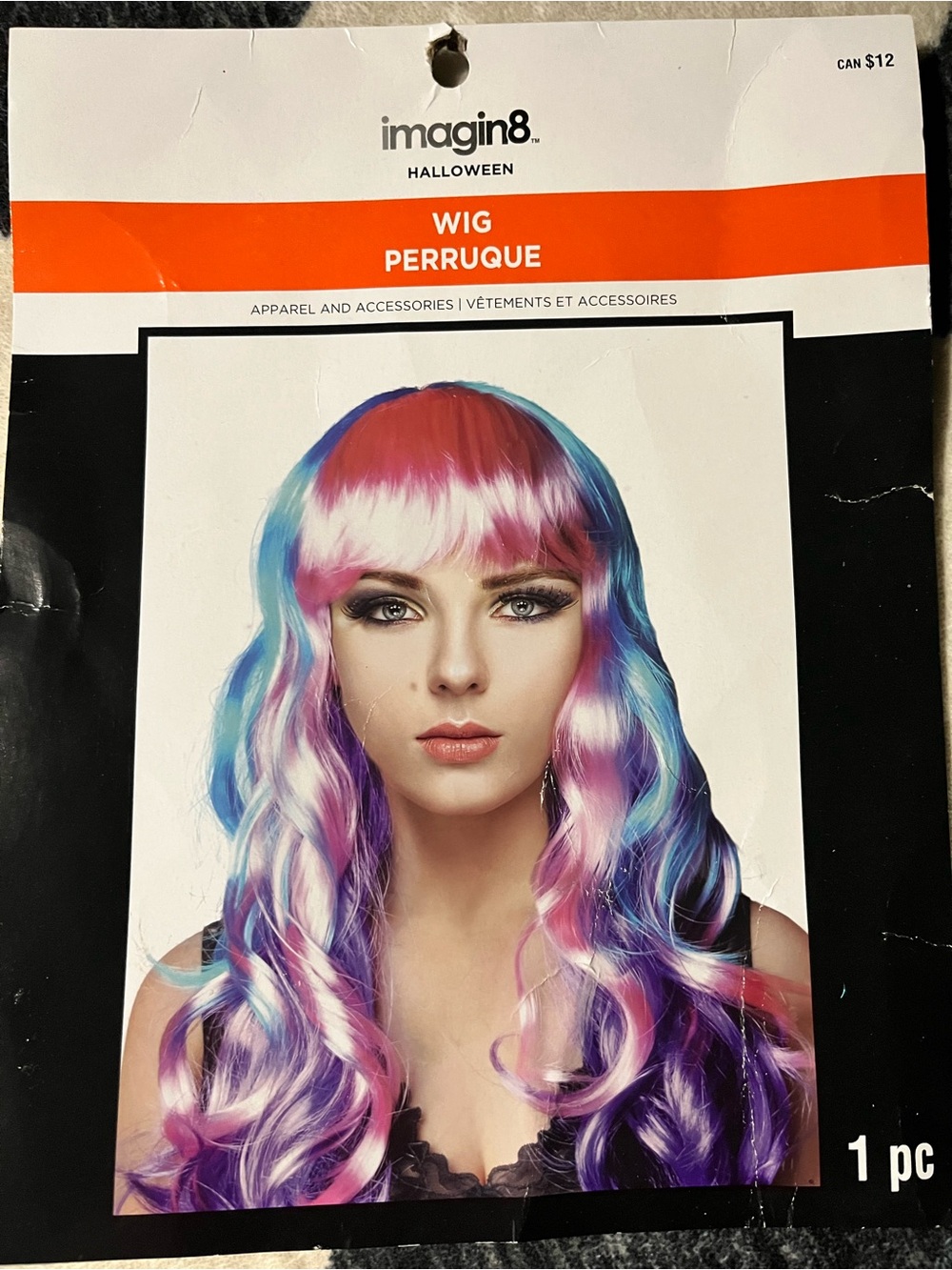 Imagin8 Multicolor Pink, Blue & Purple Wavy Wig with Full Bangs
